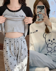 Acquista uno prendi un pigiama da donna in omaggio 2025 Casual e comodo a maniche lunghe con imbottitura sul petto autunno e inverno Set di abbigliamento per la casa - Product Image 3