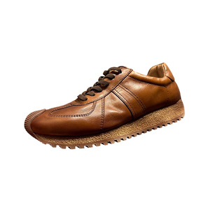 Retro Brown <b>Leather</b> <b>Sneakers</b> Men's Low Heel Lace-Up Casual Sports Shoes Breathable Lightweight Daily Wear - Product Image 1