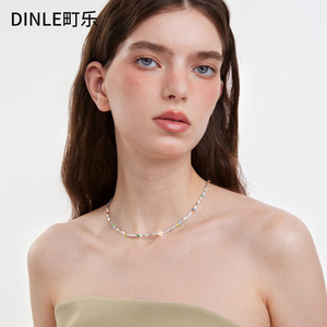 Collier en argent perlé pour femme Dinle, chaîne de clavicule colorée, accessoire élégant pour soirée, bijoux de mode légers et luxueux - Product Image 1