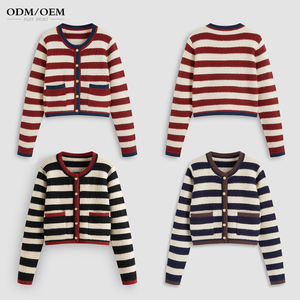 เสื้อสเวตเตอร์ไหมพรมผู้หญิง แขนยาว คอโอ ลายทาง  คาร์ดิแกนสั้นติดกระดุมสำหรับผู้หญิง - Product Image 6