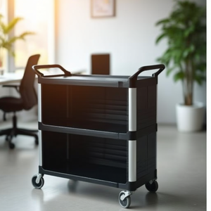 Carrello Portaoggetti Chiuso a Tre Lati Nero con 2 Ripiani e Ruote per Uso Ufficio - Product Image 3