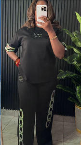 Completo Casual da <span class=keywords><strong>Donna</strong></span> 2025 Nuovo Arrivo con Motivo a Tinta Unita, Collo Regolare, Manica Lunga, T-Shirt in <span class=keywords><strong>Cotone</strong></span> Eco-Friendly per la Moda Africana - Product Image 3