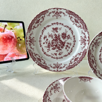 Service de table en céramique rouge à motifs floraux vintage, assiettes et bols en porcelaine à motif de roses rétro pour la décoration de table