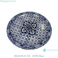 RXAE-FL23 antik Cina biru dan putih Retro piring porselen naga pola bunga mangkuk pot bunga