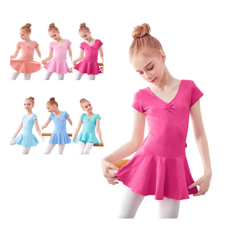 Однотонная популярная детская танцевальная одежда детский танцевальный костюм для выступлений хлопковое балетное платье с коротким рукавом трико юбка