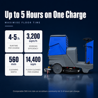 Autolaveuse autoportée avec brosse de 560 mm, batterie 24 V, autonomie de 4 à 5 heures pour entrepôt, atelier, supermarché, hôpital, usine