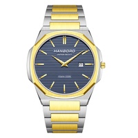 Gelang Baja Tahan Karat Dua Warna Perak Emas dengan Bezel Oktagonal, Mesin Quartz Jepang 10ATM, Gaya Bisnis Mewah