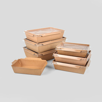 Vente en gros de boîtes à sushi en papier kraft recyclable de 54 oz, forme trapézoïdale, option de gaufrage, taille/couleur personnalisable