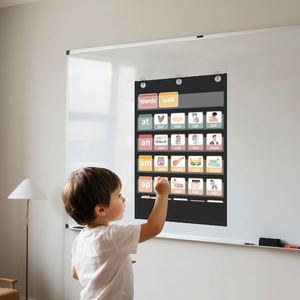Tablero de Pared Negro de 5 Bolsillos (25.2x17 Pulgadas) de Poliéster No Tejido y PVC para Niños, para Aprender el Alfabeto, Personalizable - Product Image 1