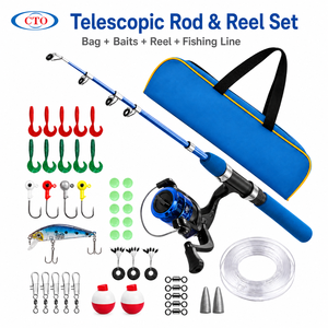 Canne à pêche télescopique complète CTO 43 pièces 1,60 m pour enfants, moulinet et canne en fibre de verre bleu roi, combo pour jeune pêcheur débutant - Product Image 1