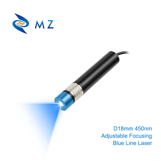 Adjustable Focusing Blue Line Laser Diode Module D18mm 450nm 50mW 100mW 5V 12V 24V High-Accuracy Industrial Grade for Indication