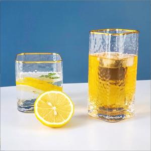 Tasses carrées en verre de Style japonais avec bord doré pour boire de l'eau, du thé, du jus, du lait, du café, du <span class=keywords><strong>Whisky</strong></span>, de la bière - Product Image 3