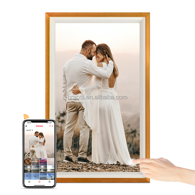 8/16GB Storage Android WiFi Digital Photo Picture Frame Anti-Glare LCD Big Wood Frame Touch Screen Rotate Video Playback Via