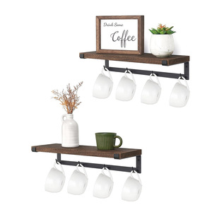 Support mural en bois pour tasses avec crochets, étagère flottante, porte-tasses pour bar à café - Product Image 5