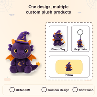 Peluche Dragon Halloween Personnalisée, Jouet en Peluche Doux, Poupée Monstre Dinosaure Magique avec Chapeau de Sorcière et Ailes, Décoration de Fête, Faible MOQ, Support OEM ODM