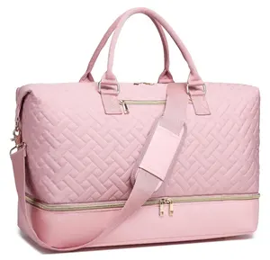 Borsa da viaggio personalizzata per il fine settimana con custodia per scarpe con borsone da viaggio rosa grande capacità per donna uomo rosa