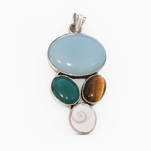 Pendentif multi-pierres précieuses en onyx bleu et vert, œil de tigre et œil de Shiva, en argent sterling 925, pour Noël - Product Image 2