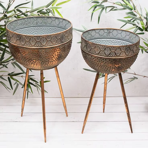 Juego de 2 Macetas Redondas con Acabado en Cobre, Hechas a Mano, para Uso en Jardín, Venta al Por Mayor - Product Image 4