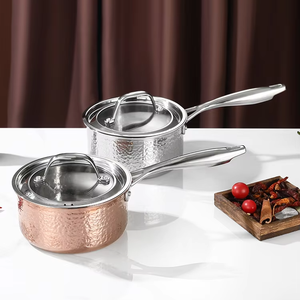 <span class=keywords><strong>Casserole</strong></span> en acier inoxydable martelé avec couvercle, poignée longue, faitout à lait, petite marmite de cuisson, ustensiles de cuisine en gros - Product Image 1