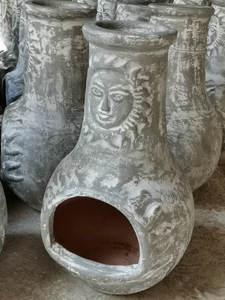Chiminea d'argile en <span class=keywords><strong>terre</strong></span> <span class=keywords><strong>cuite</strong></span> extérieure faite à la main avec cheminée de décor de jardin de conception de visage de soleil - Product Image 6