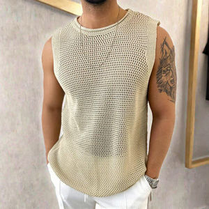 Camisetas de Tirantes Personalizadas para Hombre, Estilo Hip Hop, con Cuentas, Tejidas, Casuales, para Gimnasio y Fitness, 100% Poliéster, Anti-Pilling, Ropa Deportiva - Product Image 3