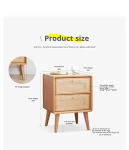 Mesa de <span class=keywords><strong>Noche</strong></span> Nórdica de Madera Maciza de Pino con 2 Cajones, Estilo de Lujo Ligero, Ratán, Muebles de Dormitorio Personalizables para Apartamentos Pequeños - Product Image 5