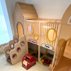 Équipement de jeu intérieur en bois <span class=keywords><strong>neutre</strong></span> pour enfants, maisonnette interactive sensorielle avec toboggan et fenêtre pour jeux de rôle, idéale pour les cafés ludiques, centres commerciaux et écoles - Product Image 4