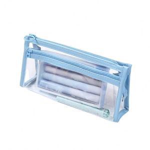 PVC Pencil Case Large Capacity Plastic Customized Logo Zipper Study Stationery Organizer Pouch <b>Bag</b> Multi Functional <b>School</b> Color - Product Image 1