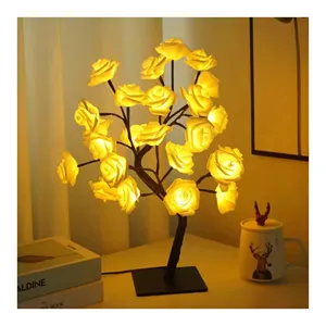 Vàng LED nhân tạo Rose Tree USB powered LED đêm thắp sáng Rose Cây giáng sinh ánh sáng nhân tạo Cây giáng sinh