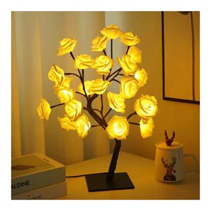 Amarillo LED Artificial Rose <span class=keywords><strong>Tree</strong></span> USB Powered LED Night Iluminado Rose Christmas <span class=keywords><strong>Tree</strong></span> Light Árbol de Navidad artificial - Product Image 1