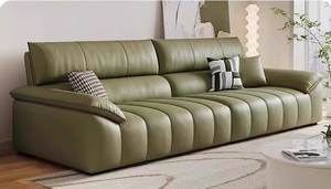 Juego de sofá de cuero crema minimalista italiano, piel de vaca de primera capa con modelo de red roja para hotel pequeño, sala de estar, apartamento - Product Image 5