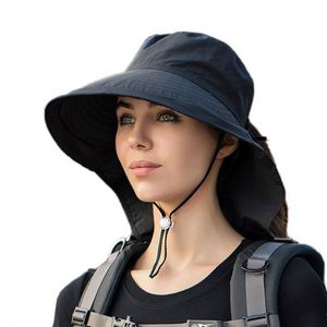 Women's UV Neck Protection Summer Sun Bucket <b>Hat</b> Foldable Waterproof Wide Brim Gardening Hiking Bucket <b>Hat</b> With Ponytail - Product Image 1