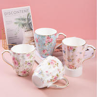 Tasse à café et à lait en porcelaine osseuse YueHe Element, résistante aux hautes températures, motif floral style pastoral, avec anse, pour usage professionnel et bureautique