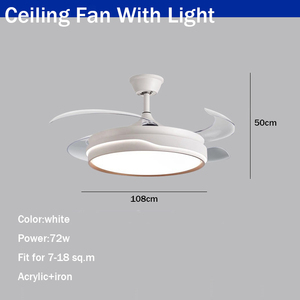 42 Inch White Retractable <b>Ceiling</b> Fan with <b>Light</b> 3000K-6500K with <b>remote</b> <b>control</b> easy install LED Fan Fixture for Living Room - Product Image 4