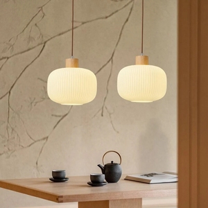 Lustre nordique cuisine îlot luminaire <span class=keywords><strong>bois</strong></span> lumière blanc verre nervuré E27 <span class=keywords><strong>Suspension</strong></span> pour chambre salle à manger - Product Image 4