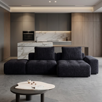 VONLIVA Modernes Minimalistisches Pixel-Retro Chenille-Stoff Holzrahmen L-förmiges Sofa-Set Schwarzes Ecksofa im Würfelstil mit Weicher Polsterung