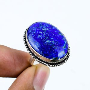 Bague artisanale en lapis-lazuli de forme ovale naturelle, argent sterling 925, style bohème, unisexe. - Product Image 2