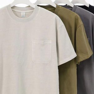 280g di cotone pesante doppio lavaggio tasca t-shirt moda Vintage fatta <span class=keywords><strong>vecchia</strong></span> spalla girocollo manica corta - Product Image 2