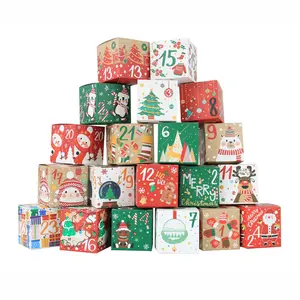 Calendario de Adviento de Navidad, caja de cartón de lujo vacía de 24 días de papel, regalo, embalaje bonito, dulces de Navidad