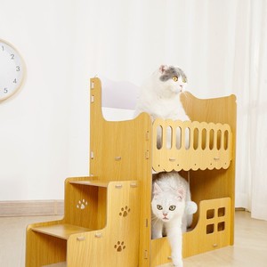 Cama para gatos de cartón corrugado tipo villa, cuadrada, con tabla de madera reemplazable para rascar, cama divertida para gatos que ahorra espacio - Product Image 5