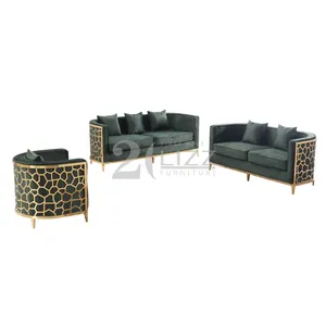 Modern Luxury Fancy Green Sofa with Golden Metal Frame