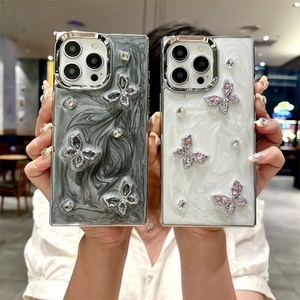 เคสโทรศัพท์ขอบตรงแบบชุบเคลือบ สำหรับ iPhone 12 13 14 15  ลายกลิตเตอร์เพชรผีเสื้อแบบทรายไหล สำหรับ iPhone 16 Pro Max - Product Image 1