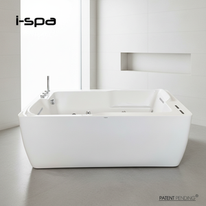 Bañera independiente Fiance con hidromasaje, diseño moderno de acrílico blanco y piedra artificial. - Product Image 2