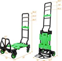 Chariot pliant 2-en-1, capacité 150 lb, chariot à roulettes avec freins, poignée réglable en hauteur sur 3 positions, chariot à ressort de 59 pouces en fer
