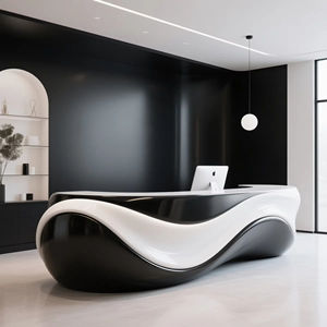 Mostrador de Recepción Extensible Curvo en Blanco y Negro Contemporáneo para Uso en Hoteles, Oficinas, Edificios y Centros Comerciales - Product Image 2