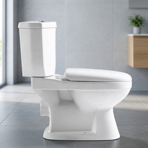 Inodoro de Cerámica de Alta Calidad de Dos Piezas con Sifón en P, Blanco, para Baño, WC, Aqua Pan, Conjunto de Inodoro - Product Image 1