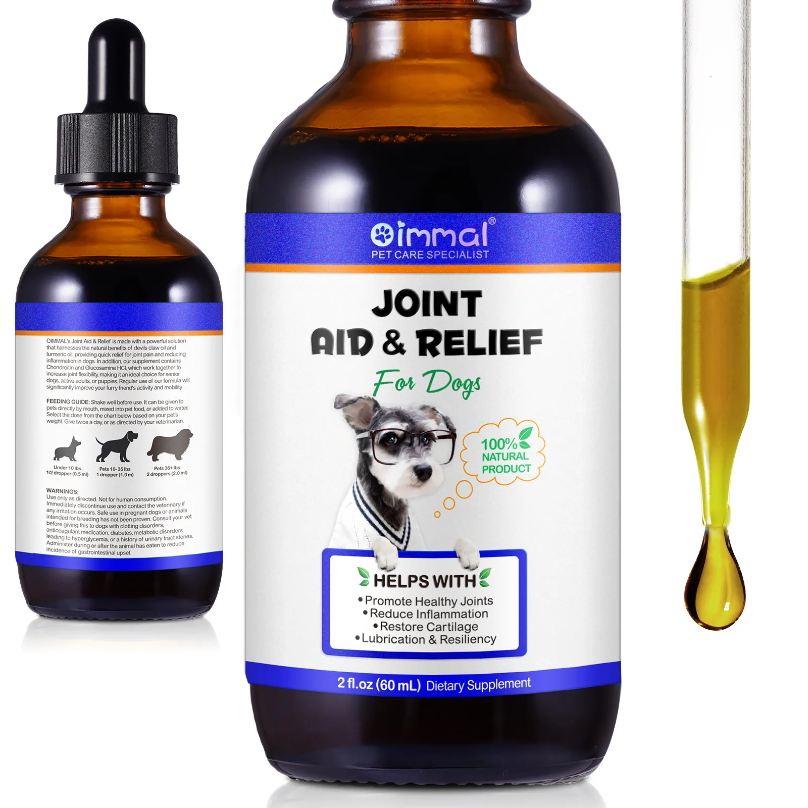 Oimmal 60ml Cães Saúde Diária Condroitina Drops Pet Suporte Líquido Suporte Hip E Joint Drops Para Cães Com Glucosamina