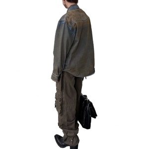 Wholesale Custom logo Wasteland Style Distressed Mud-dyed Washed Heavyweight Loose <b>Men's</b> <b>Denim</b> Jacket - Product Image 4