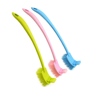 Long-Handled Curved Double-Sided Toilet <b>Brush</b> Nylon Bristles For Bathroom Cleaning Blue Green Pink - Product Image 5