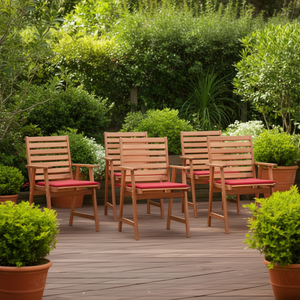 Ensemble de 6 chaises de patio en bois d'acacia massif avec coussins rouges, mobilier d'extérieur moderne, sièges de jardin - Product Image 2